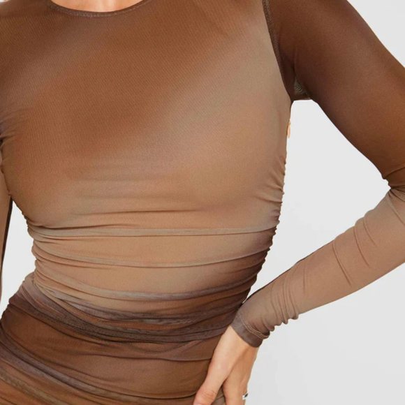 Cream and Brown Bodycon Dress - Picture 2 of 3